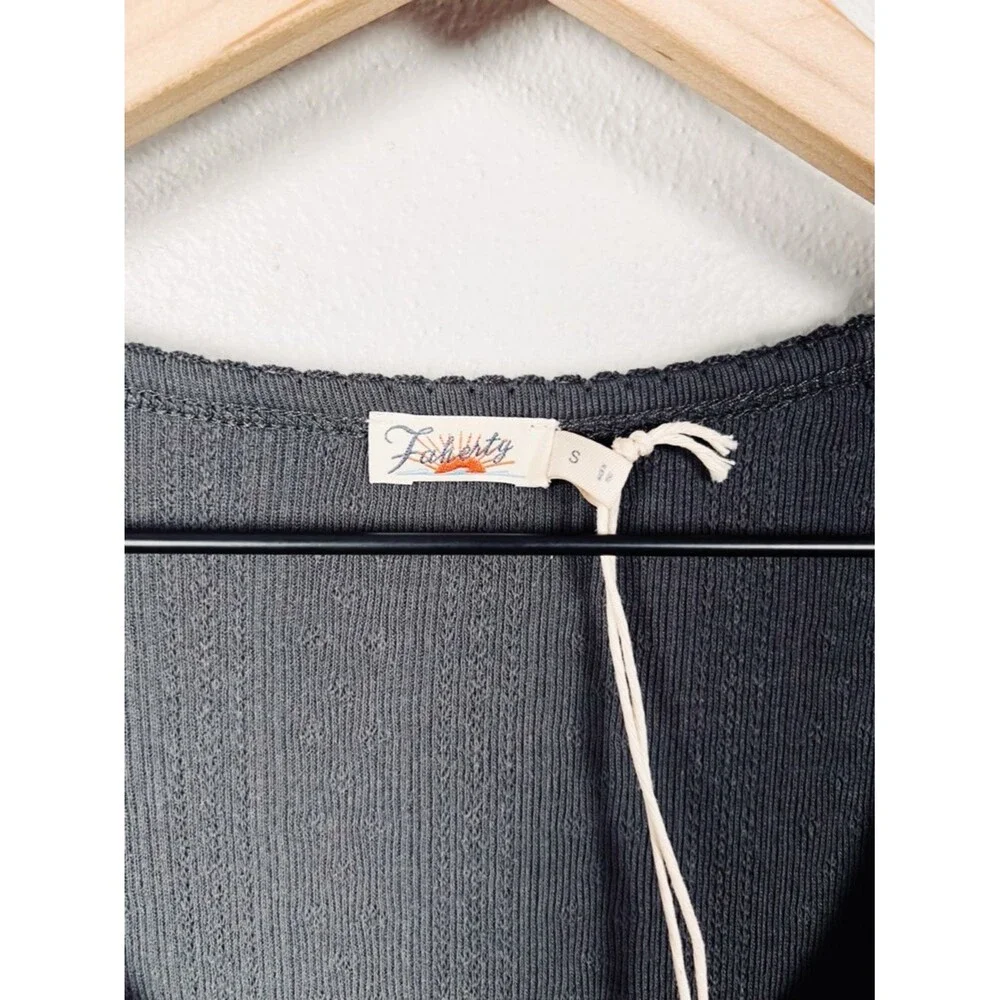 Faherty Pacific Pointell Scoop Neck Long Sleeve Tee T-Shirt Washed Black Small - Picture 5 of 8